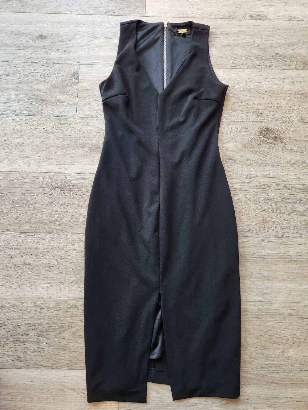 Alexia Admor Black V-Neck Sleeveless Sheath Midi Dress Womens Medium Front Slit
